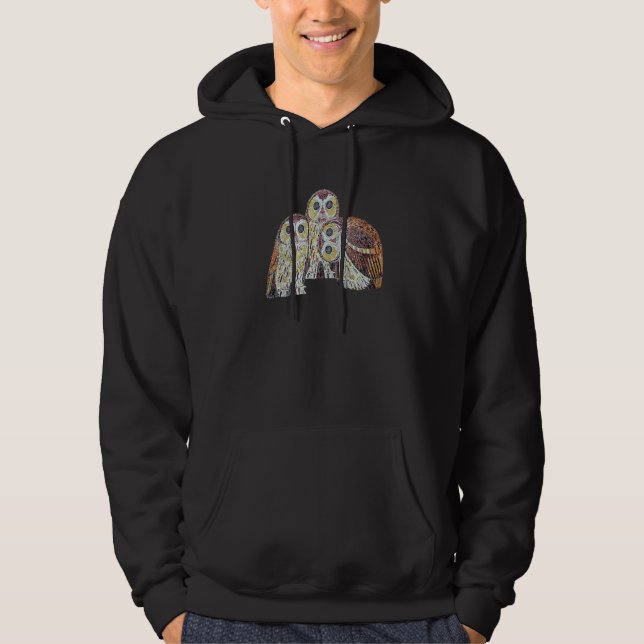 Three Owls Detailed Vector In Nouveau Style   Hoodie (Front)