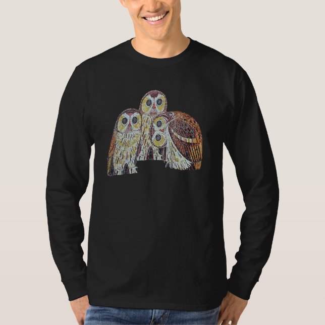 Three Owls Detailed Vector In Nouveau Style T-Shirt (Front)