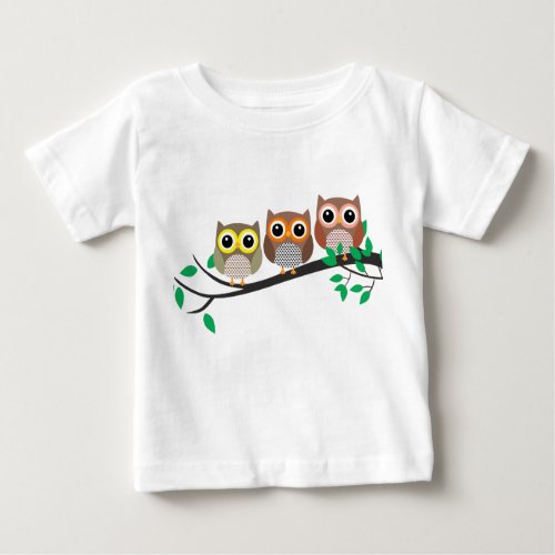 Three Owls on a Tree Branch cute drawing Baby T_Shirt