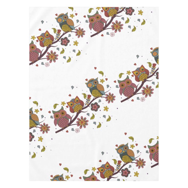 Three owls on branch tablecloth (Front)