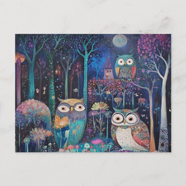 Three Owls Under the Full Moon Postcard (Front)