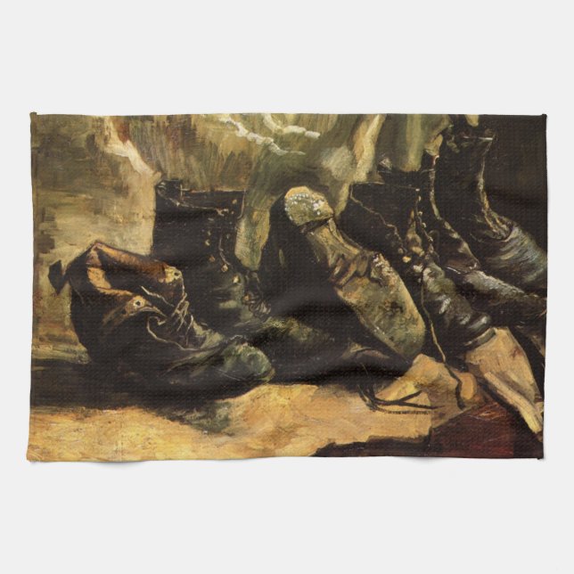 Three Pairs of Shoes by Vincent van Gogh Kitchen Towel (Horizontal)