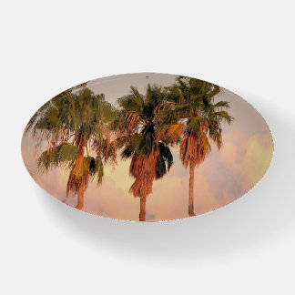 Three Palm Trees at Golden Hour Sunset Paperweight