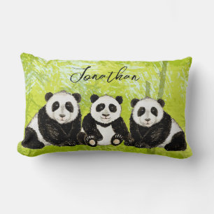 Three pandabars - hand painted cushion