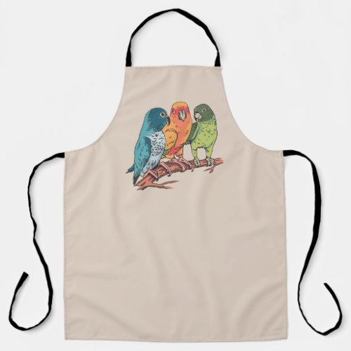 Three parrots illustration design apron
