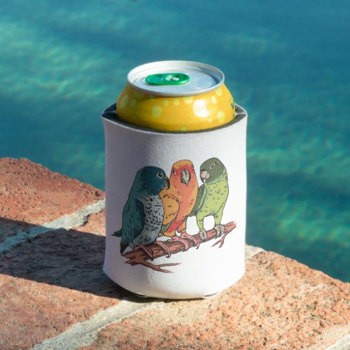 Three parrots illustration design can cooler