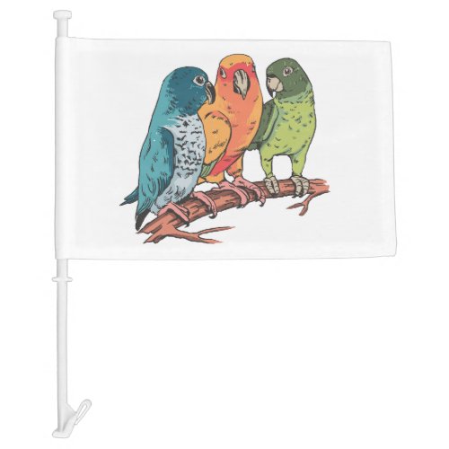Three parrots illustration design car flag