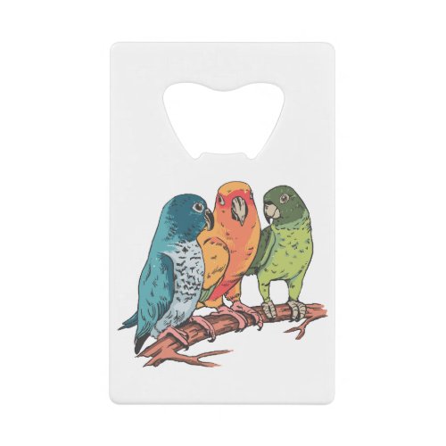 Three parrots illustration design credit card bottle opener