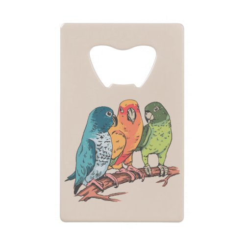 Three parrots illustration design credit card bottle opener