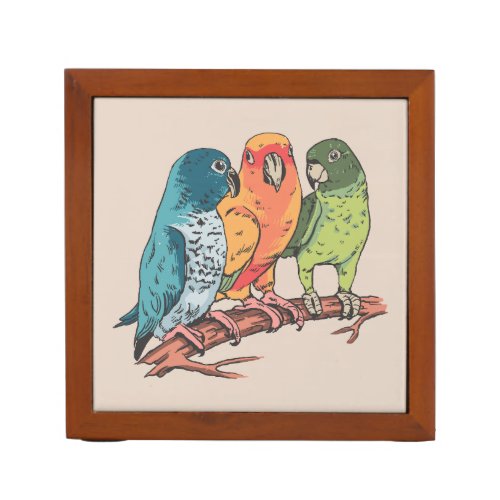 Three parrots illustration design desk organizer