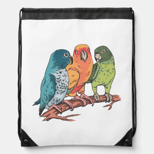 Three parrots illustration design drawstring bag