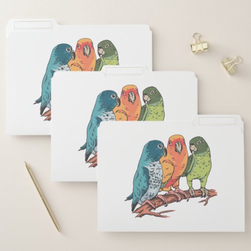 Three parrots illustration design file folder