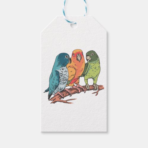Three parrots illustration design gift tags
