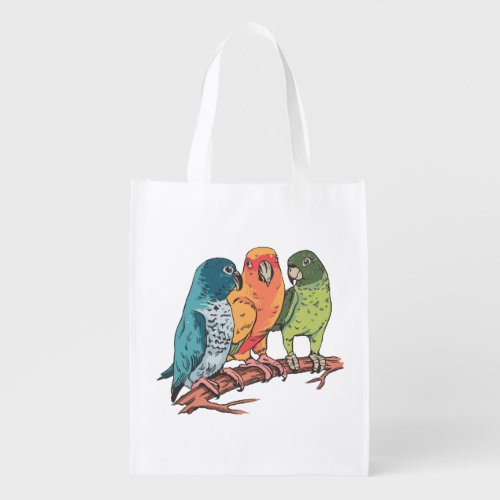 Three parrots illustration design grocery bag
