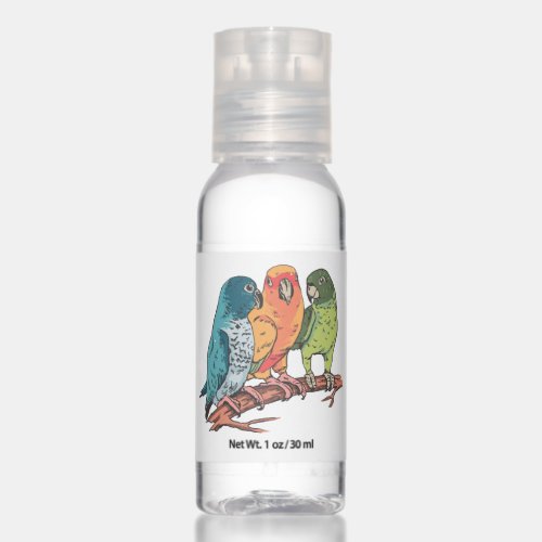 Three parrots illustration design hand sanitizer