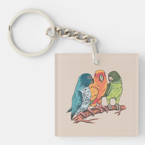 Three parrots illustration design keychain
