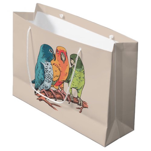 Three parrots illustration design large gift bag