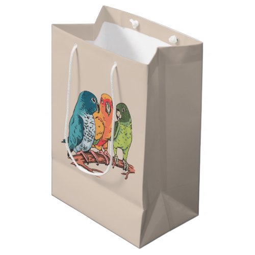 Three parrots illustration design medium gift bag