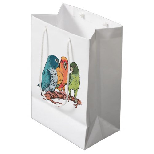 Three parrots illustration design medium gift bag
