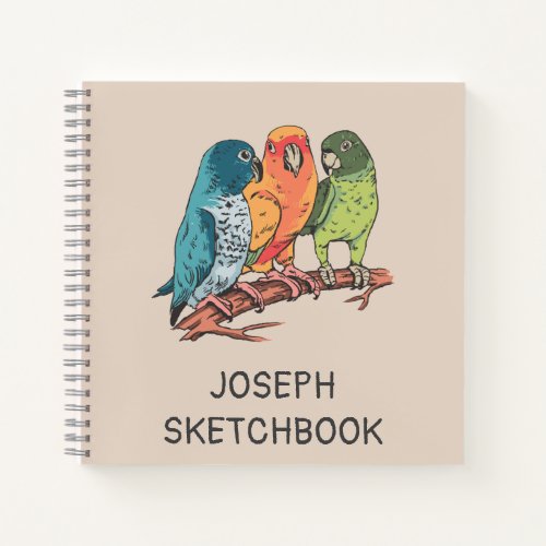 Three parrots illustration design notebook