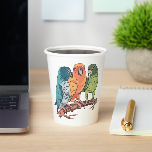 Three parrots illustration design paper cups