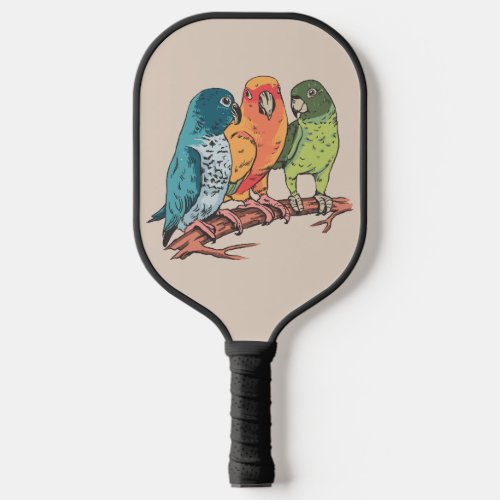 Three parrots illustration design pickleball paddle
