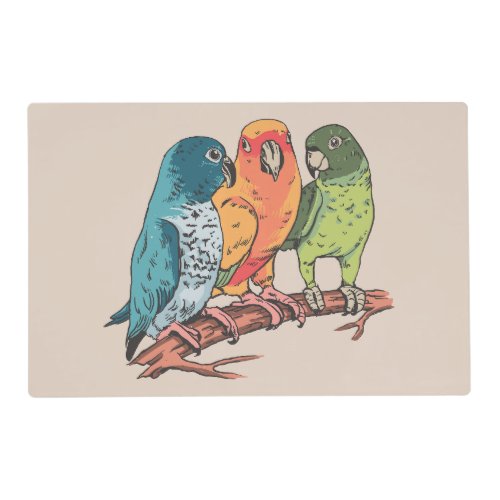 Three parrots illustration design placemat