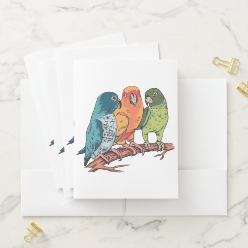 Three parrots illustration design pocket folder