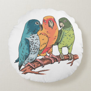Three parrots illustration design round pillow