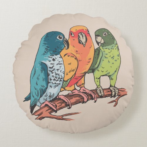 Three parrots illustration design round pillow