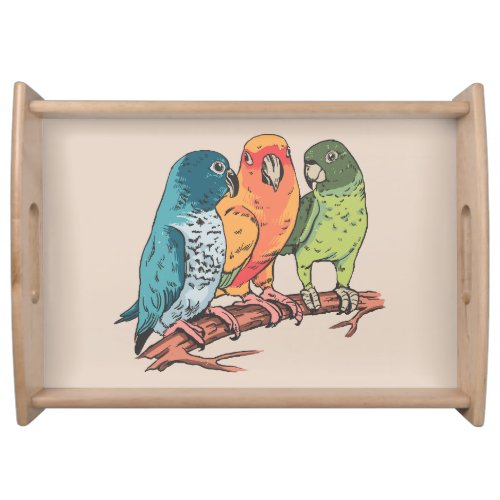 Three parrots illustration design serving tray