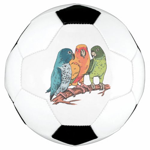 Three parrots illustration design soccer ball