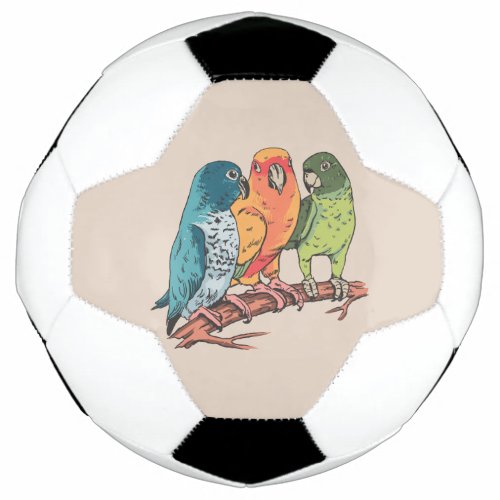 Three parrots illustration design soccer ball