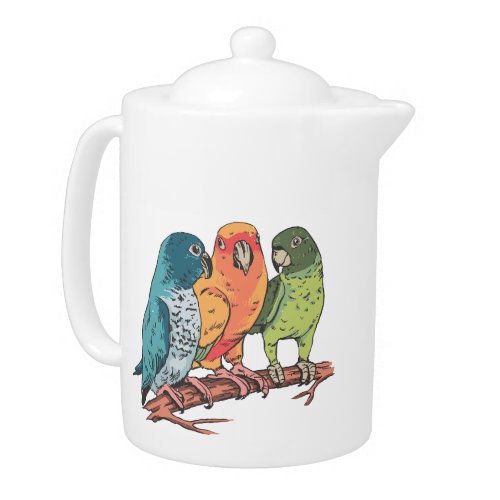 Three parrots illustration design teapot