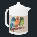 Three parrots illustration design teapot<br><div class="desc">Amazing design featuring three beautiful parrots in illustration style.</div>
