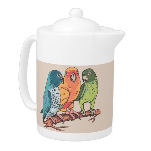 Three parrots illustration design teapot