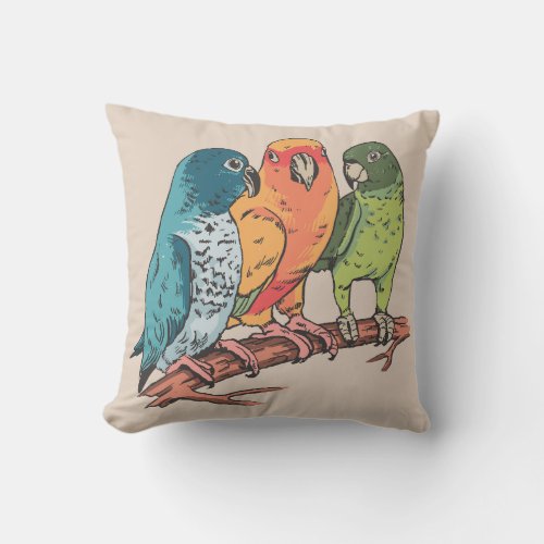 Three parrots illustration design throw pillow