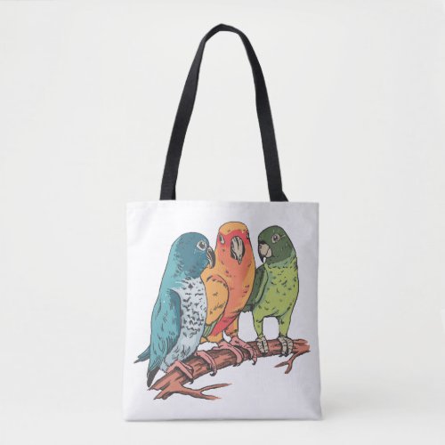 Three parrots illustration design tote bag
