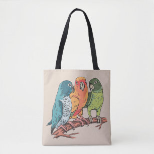 Three parrots illustration design tote bag