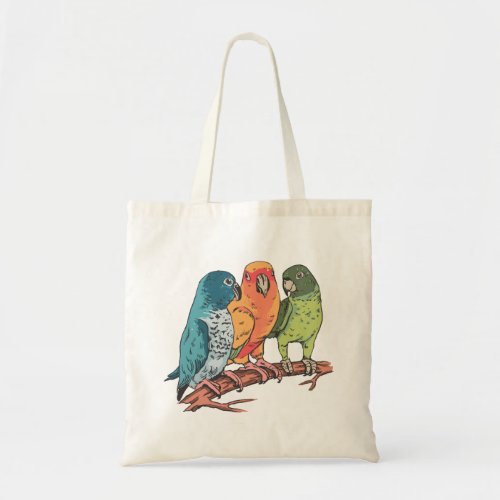 Three parrots illustration design tote bag