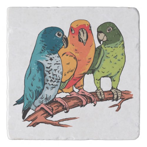 Three parrots illustration design trivet