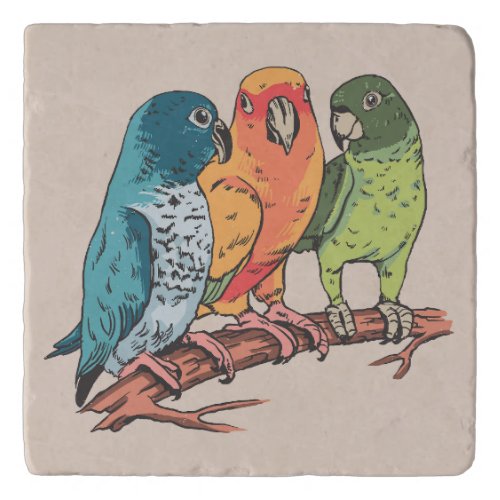 Three parrots illustration design trivet