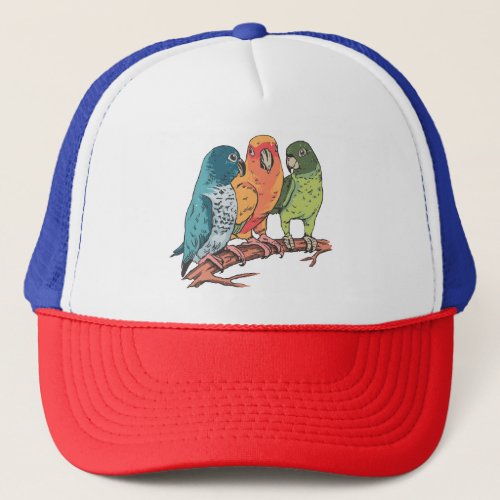 Three parrots illustration design trucker hat