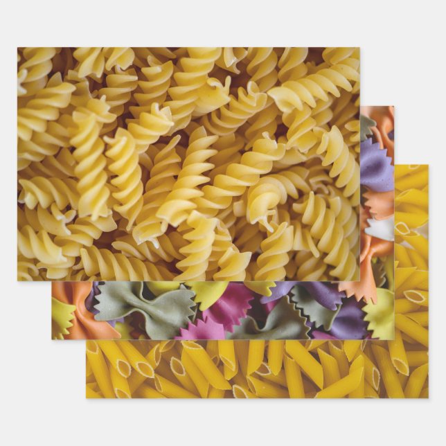 Three Pasta Photos Penne Fusilli Farfalle Wrapping Paper Sheets (Set)