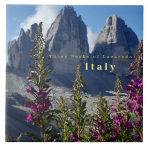 Three Peaks of Lavaredo Wildflowers Italy Ceramic Tile