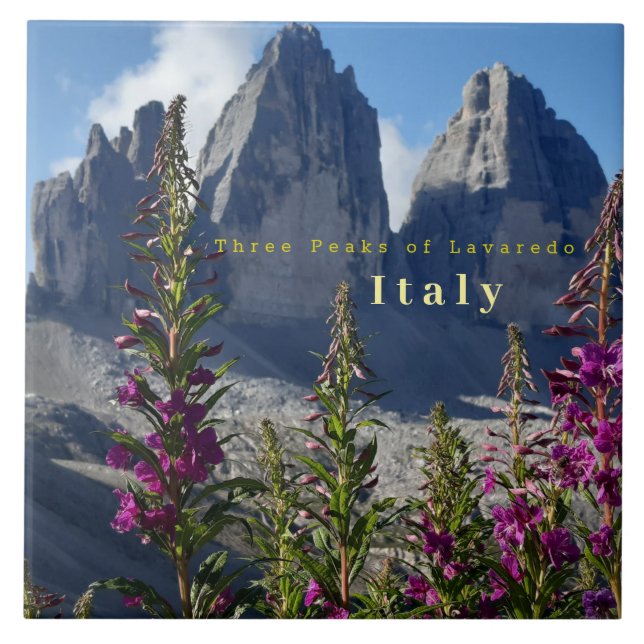 Three Peaks of Lavaredo Wildflowers Italy Ceramic Tile (Front)