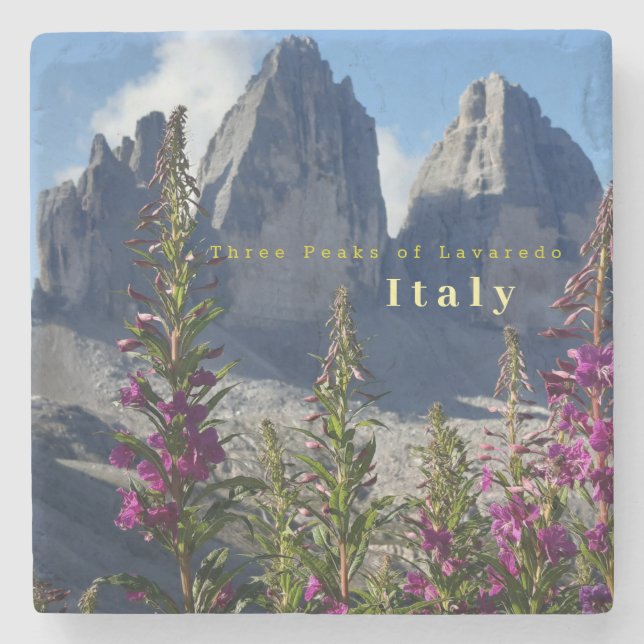 Three Peaks of Lavaredo Wildflowers Italy Stone Coaster (Front)