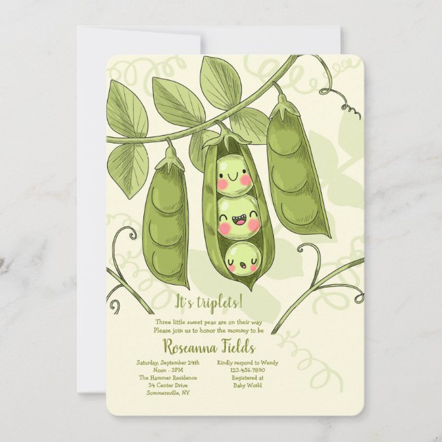 Three Peas in a Pod Baby Shower Invitation (Front)