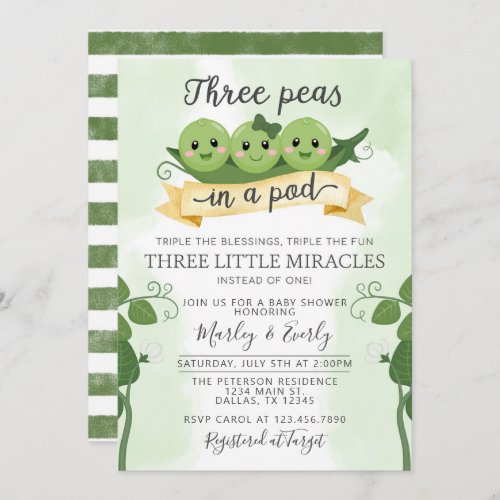 Three Peas in a Pod Baby Shower Invitation Triplet