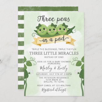 Three Peas In A Pod Baby Shower Invitation Triplet by PerfectPrintableCo at Zazzle